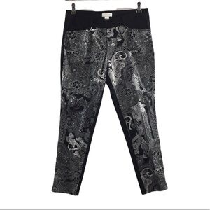 Cache Black White Floral‎ Paisley Print Skinny Cotton Pants Womens 8